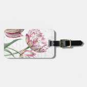 植物のピンクおよび白いチューリップのイラストレーション ラゲッジタグ (正面横)