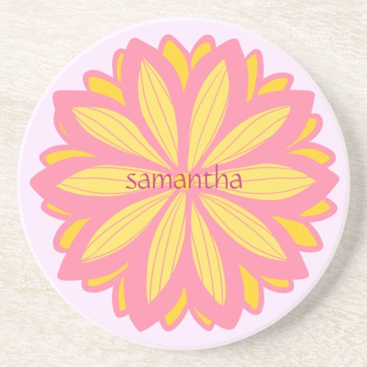 植物のピンクと黄色の花 コースター (正面)
