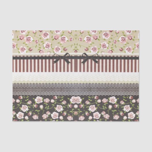 植物のピンクのバラの花のヴィンテージのフランス人のレース 薄葉紙 (正面)