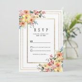 植物のピンクオレンジゴールドの花柄カントリーRSVP 招待状 (スタンド正面)