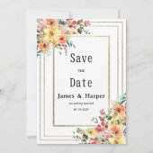 植物のピンクオレンジゴールドの花Save the Date 招待状 (正面)