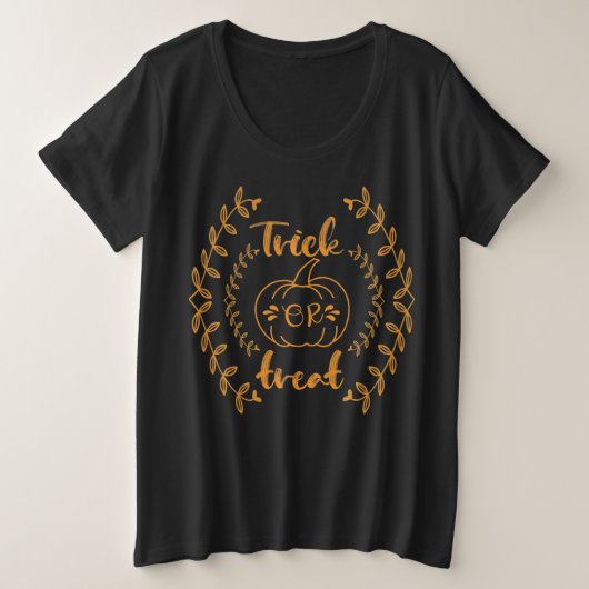 植物のフレームでトリックまたは処理 プラスサイズTシャツ (デザイン正面)