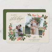 植物のフレームのホリデーカード シーズンカード (正面/裏面)