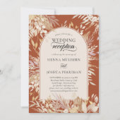 植物のフレーム付きアーチ テラコッタ ウェディング レセプション 招待状 (正面)