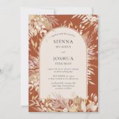 植物のフレーム付きアーチ テラコッタ クリーム ウェディング 招待状 (正面)