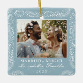 植物のフレーム写真1stクリスマス結婚した セラミックオーナメント (正面)