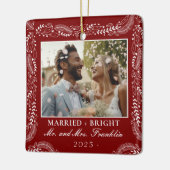 植物のフレーム写真1stクリスマス結婚した セラミックオーナメント (左)