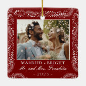 植物のフレーム写真1stクリスマス結婚した セラミックオーナメント (裏面)