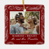 植物のフレーム写真1stクリスマス結婚した セラミックオーナメント (正面)