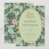 植物のベビーシャワー ゴールド グリーン リーフ レスター 招待状 (正面/裏面)
