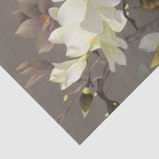 植物のベージュアイボリーの刺繍の花柄のマグノリア 薄葉紙 (詳細)