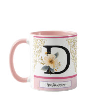 植物のモチーフが可愛いD文字マグカップ - 柔らかな花のイニシャルと