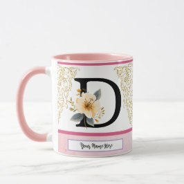 植物のモチーフが可愛いD文字マグカップ - 柔らかな花のイニシャルと マグカップ