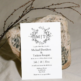 植物のモノグラム クラシック タイポグラフィー 結婚式 招待状