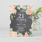 植物のモモの花柄の第21誕生日の招待状 招待状 (スタンド正面)