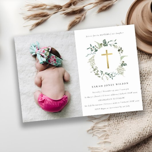 植物のユーカリクロス wreath フォト 洗礼式 招待状