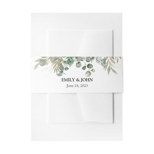 植物のユーカリ ゴールド リーフ モダン デザイン 招待状ベリーバンド (正面例)