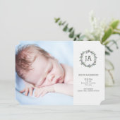 植物のリースの写真の誕生の発表 案内状 (スタンド正面)