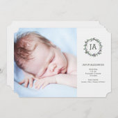 植物のリースの写真の誕生の発表 案内状 (正面/裏面)