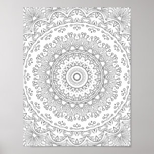 植物のレース曼荼羅ぬり絵パターンアート ポスター