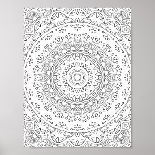 植物のレース曼荼羅ぬり絵パターンアート ポスター (正面)