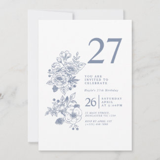植物のワイルドフラワー ダスティーブルー 27歳の誕生日 招待状