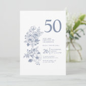 植物のワイルドフラワー ダスティーブルー 50歳の誕生日 招待状 (スタンド正面)