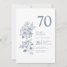 植物のワイルドフラワー ダスティーブルー 70歳の誕生日 招待状