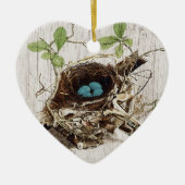 植物のヴィンテージの原稿の短命なものの鳥の巣のフランス語 セラミックオーナメント (正面)