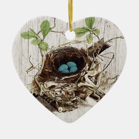 植物のヴィンテージの原稿の短命なものの鳥の巣のフランス語 セラミックオーナメント (正面)