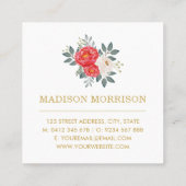 植物のヴィンテージの赤いシャクヤク/モダン スクエア名刺 (裏面)