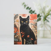 植物の中の黒猫 ポストカード (スタンド正面)