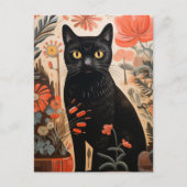 植物の中の黒猫 ポストカード (正面)