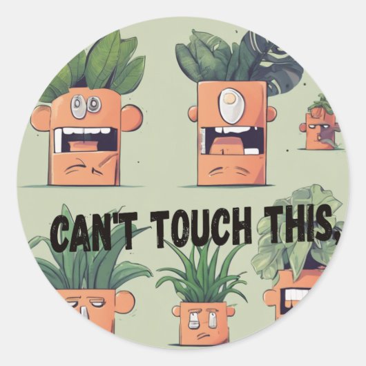 植物の仲間：人格ステッカー付き家の植物 ラウンドシール (正面)