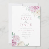 植物の優雅さ：白とソフトピンクの花のウェディング セーブザデート (正面)