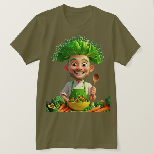 植物の力で料理するシェフ - 愛情込めて調理 Tシャツ (デザイン正面)