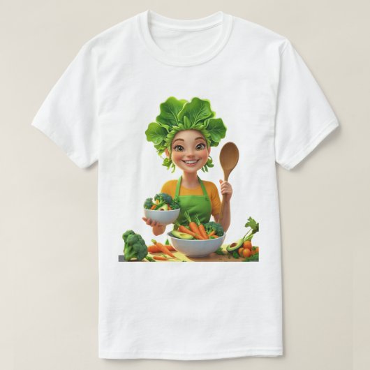 植物の力で料理するシェフ – 愛情込めて調理 Tシャツ (デザイン正面)