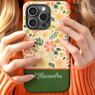 植物の可愛い花柄スクリプトネーム iPhone 15ケース