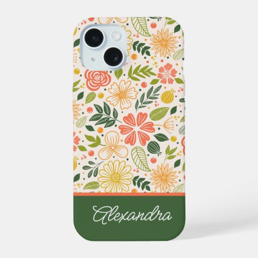 植物の可愛い花柄スクリプトネーム iPhone 15ケース (裏面)