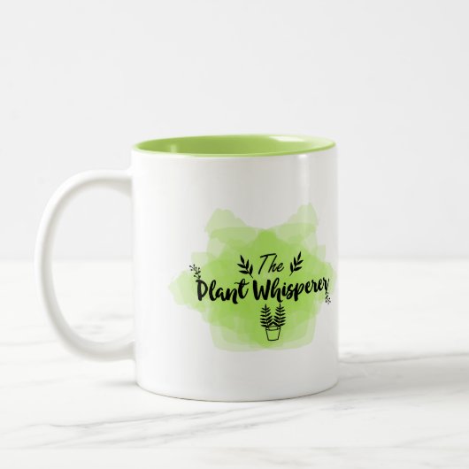 植物の囁くものを植える抽象的で新しい緑 ツートーンマグカップ (左)