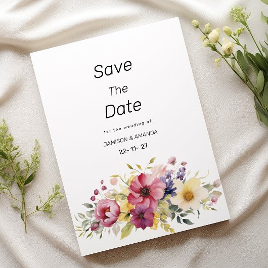 植物の夏 色鮮やかな花の Save The Date 招待状