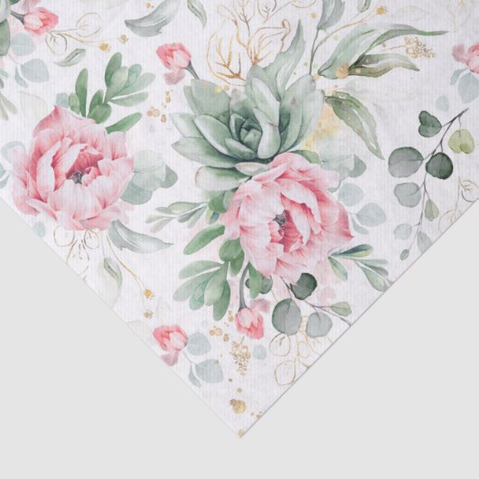 植物の多肉植物とピンクの花のボタニカル 薄葉紙 (詳細)