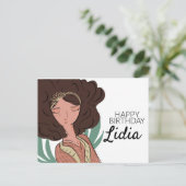 植物の女性キャラクターが恋人に誕生日を祝う ポストカード (スタンド正面)