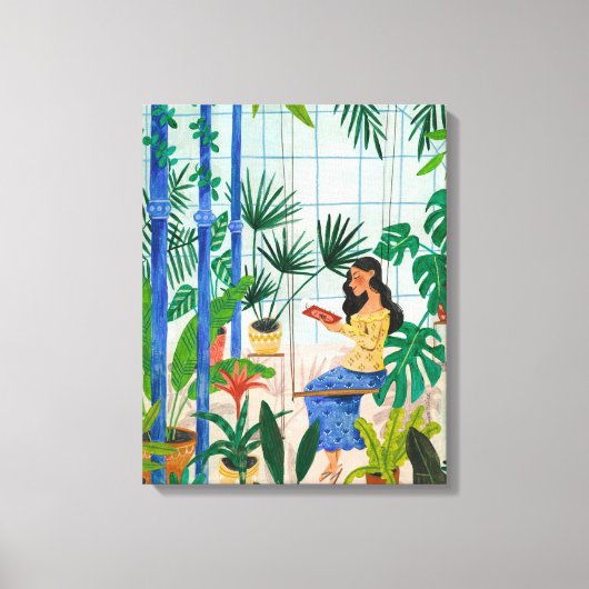 植物の女性 緑の植物 キャンバスプリント (正面)