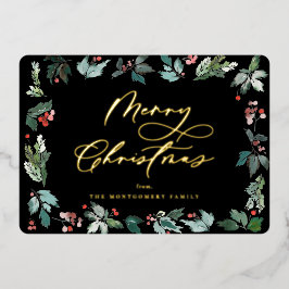 植物の実フレーム フェスティブ クリスマス スクリプト 箔シーズンカード