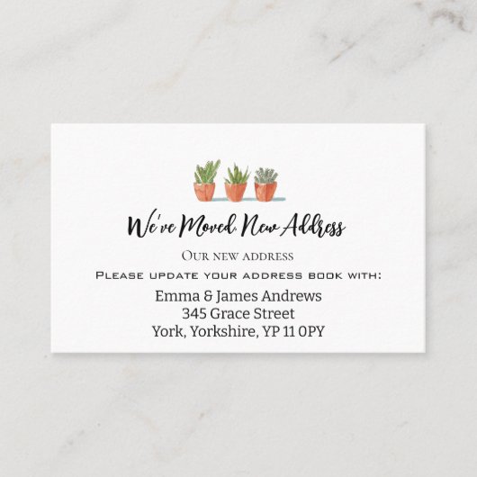 植物の庭のポットの移動アナウンス挿入カード 名刺 (正面)