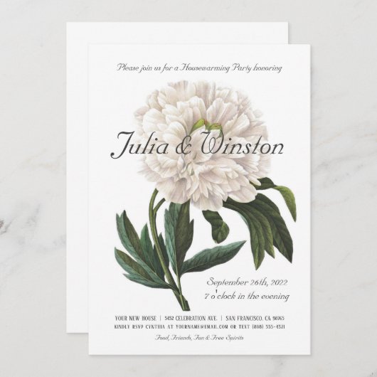 植物の引っ越し祝いパーティーのパーティの招待状|のヴィンテージ 招待状 (正面/裏面)