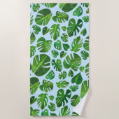 植物の恋人トロピカルモンステラ葉の水色 ビーチタオル (正面)