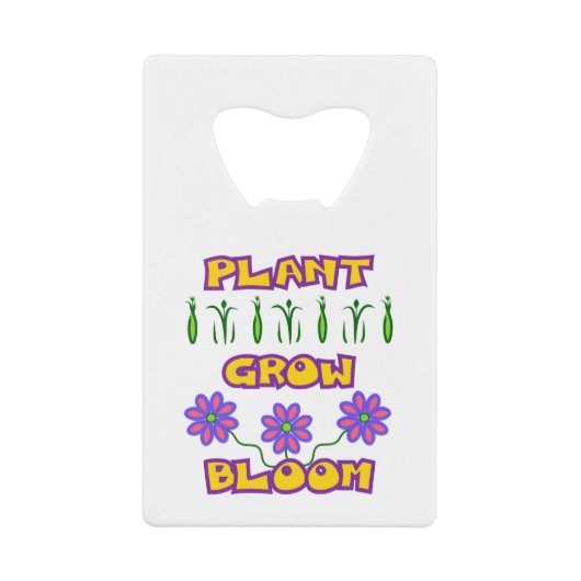 植物の成長開花引用文ピンクの花イエロー文字 クレジットカード栓抜き (正面)