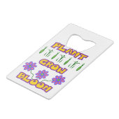 植物の成長開花引用文ピンクの花イエロー文字 クレジットカード栓抜き (裏面アングル)